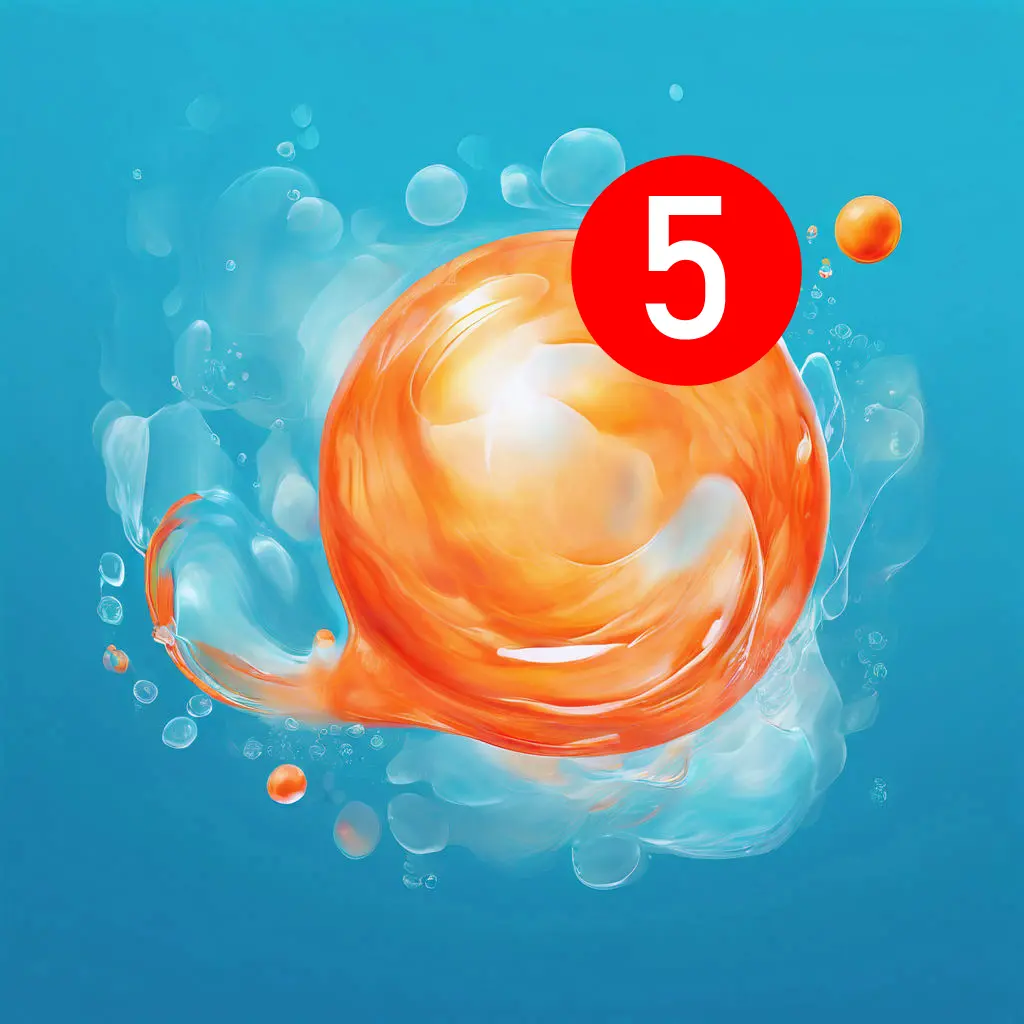 Spielerisches Icon, das an eine orange-rote Sprechblase erinnert. Oben rechts ist ein roter Kreis mit einer weißen 5 zu sehen, wie wenn Apps neue Benachrichtigungen am Smartphone oder Computer anzeigen. 