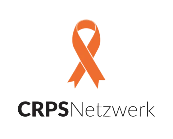 Logo des CRPS Netzwerks gemeinsam stark: orangefarbenen Awareness-Schleife, darunter der Schriftzug CRPSNetzwerk. 